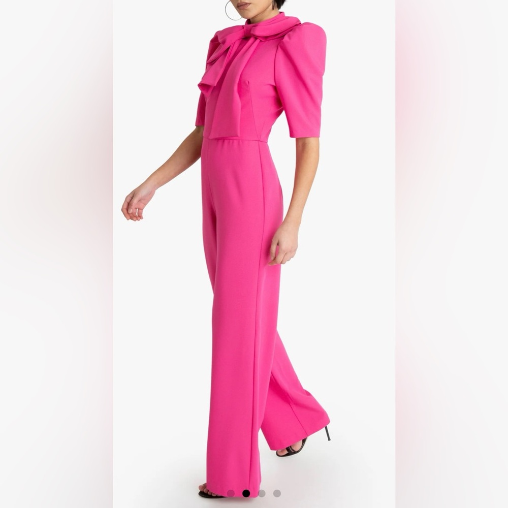 Black Halo Pink Jumpsuit with Bow Detail and Wide-Leg Design